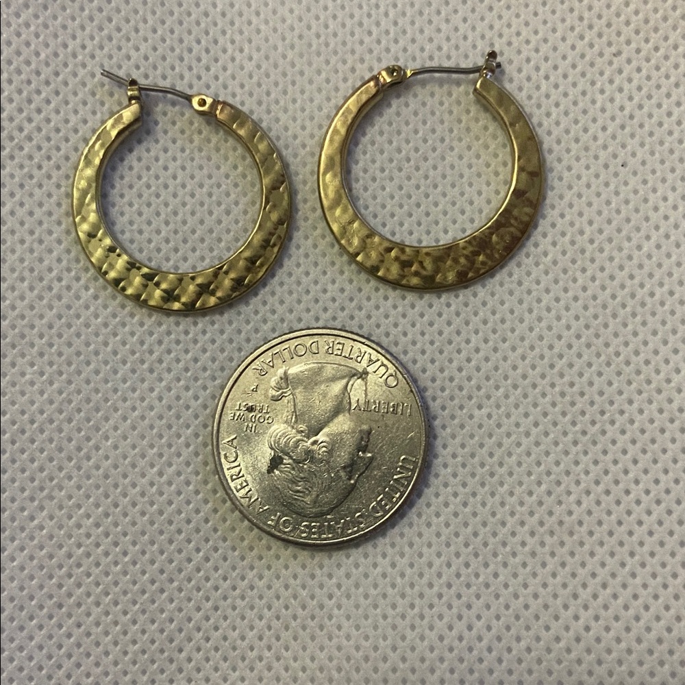 Gold Textured Hoop Earrings - Picture 2 of 2